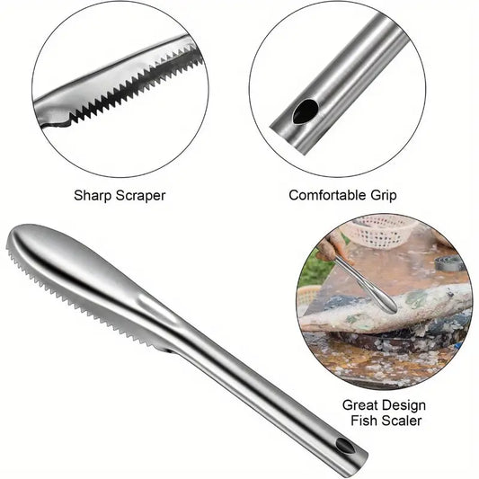 3pcs with Serrated Edge Fish Scale Scraper, Stainless Steel Fish Scale Removal Brush, Multifunctional Seafood Knife, Fish Scale Remover, Fish Scale Planer, Kitchen Tool