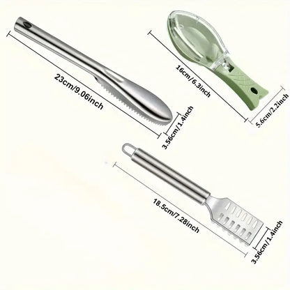 3pcs with Serrated Edge Fish Scale Scraper, Stainless Steel Fish Scale Removal Brush, Multifunctional Seafood Knife, Fish Scale Remover, Fish Scale Planer, Kitchen Tool