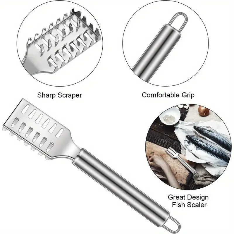 3pcs with Serrated Edge Fish Scale Scraper, Stainless Steel Fish Scale Removal Brush, Multifunctional Seafood Knife, Fish Scale Remover, Fish Scale Planer, Kitchen Tool