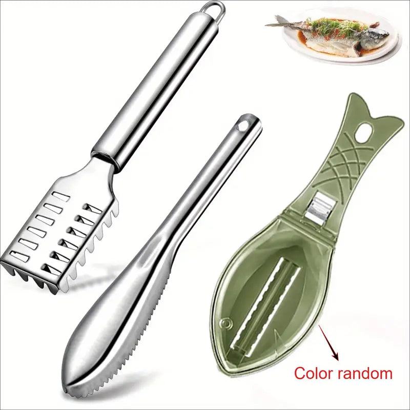 3pcs with Serrated Edge Fish Scale Scraper, Stainless Steel Fish Scale Removal Brush, Multifunctional Seafood Knife, Fish Scale Remover, Fish Scale Planer, Kitchen Tool