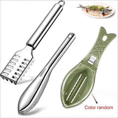 3pcs with Serrated Edge Fish Scale Scraper, Stainless Steel Fish Scale Removal Brush, Multifunctional Seafood Knife, Fish Scale Remover, Fish Scale Planer, Kitchen Tool