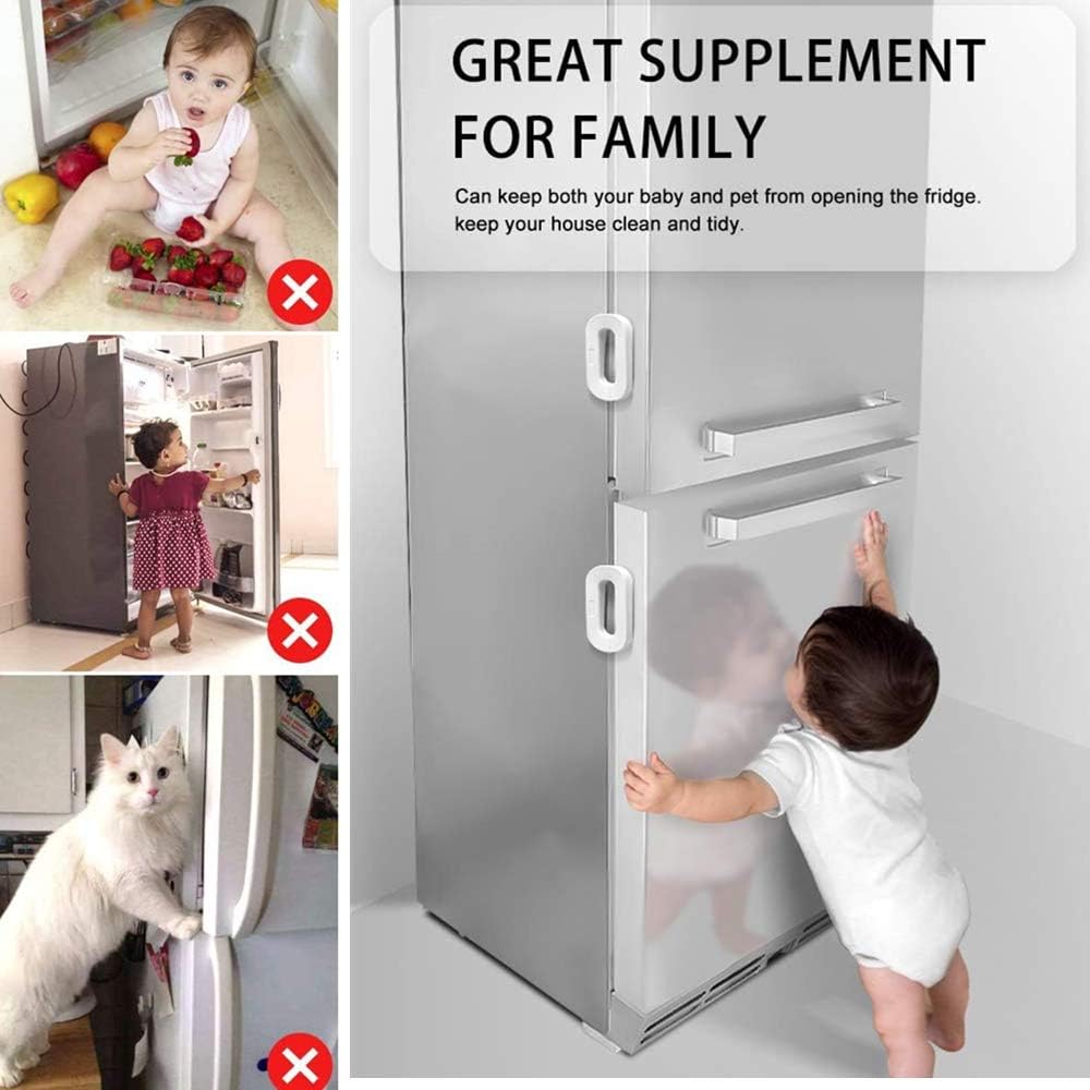 Child Safety Refrigerator Lock- Self Adhesive Fridge And Freezer Door Lock with Double Safety Button And Easy one Hand Operation
