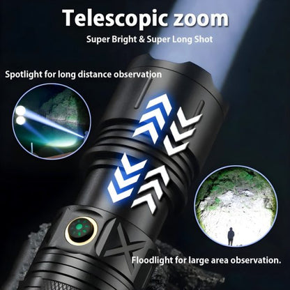 Ruilang P90 High Power Rechargeable Led Flashlight – Ultra Bright Torch With Zoom, Multiple Modes & Type-c Fast Charging